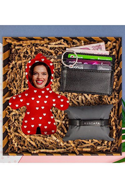 EJOYA Sevgiliye Özel Fotoğraflı Peluş Anahtarlık & Kartlık & Deri Bileklik He...