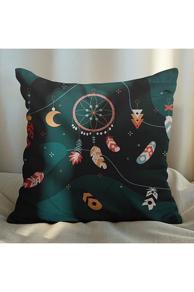 EJOYA 4-Piece Pillow and Throw Pillow Cover with Dreamcatcher Design 45cm
