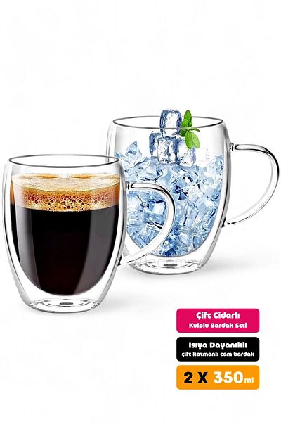 Madamev 350ml Heat Resistant 2-Piece Borosilicate Espresso Cup - Walled Coffee Mug