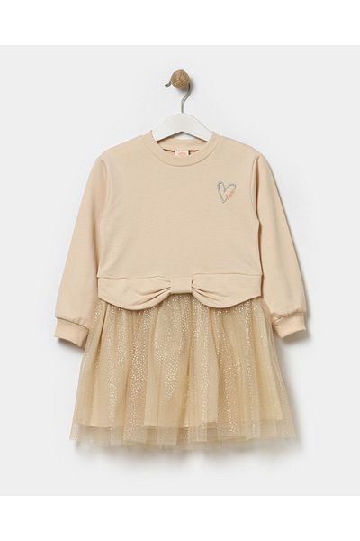 Minipodyum Girl's Embroidered Bow and Foil Tulle Dress