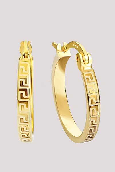 MOOM MÜCEVHERAT Altın Küpe 14 Ayar Altın Grek Desenli Halka Küpe-1,50 CM