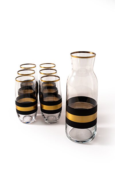 MEST Gst 365 6-Person 7-Piece Black Gold Set Water Glass Set - Gilded Jug