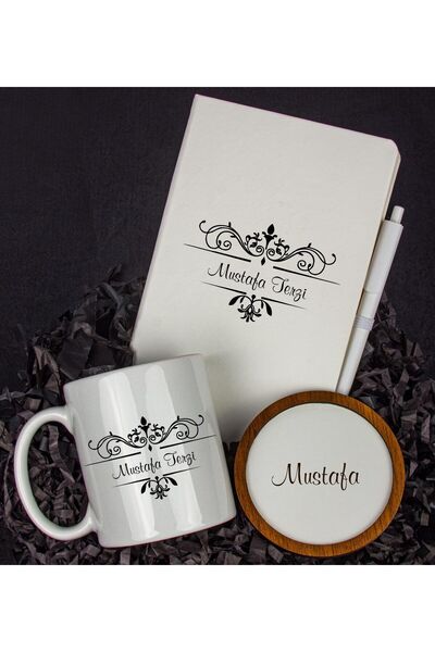 EJOYA Kişiye Özel Beyaz Defter Kalem Kupa Ve Bardak Altlığı Hediye Seti 85306