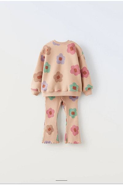anonim Girl's 3 Yarn Fabric Süzene Embroidery Embroidered Cotton Ribbed Tights Top Set