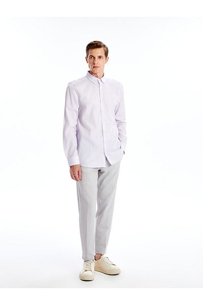 LC Waikiki Ανδρικό πουκάμισο Poplin - Μακρυμάνικο, Ριγέ, Slim Fit