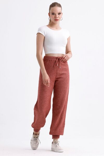 MD trend High Waist Women's Knitwear Sweater and Elastic Trousers - Crop Set