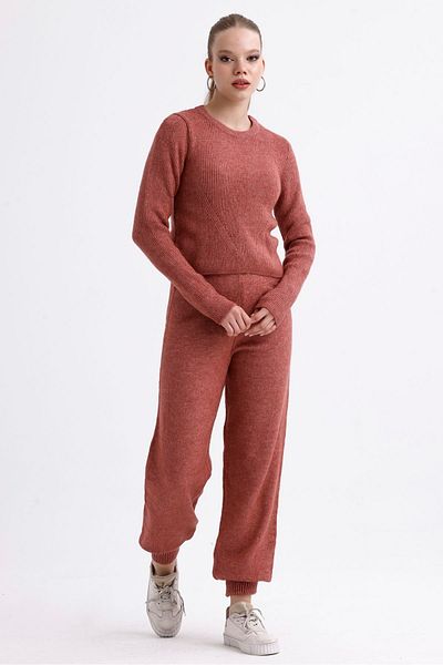 MD trend High Waist Women's Knitwear Sweater and Elastic Trousers - Crop Set