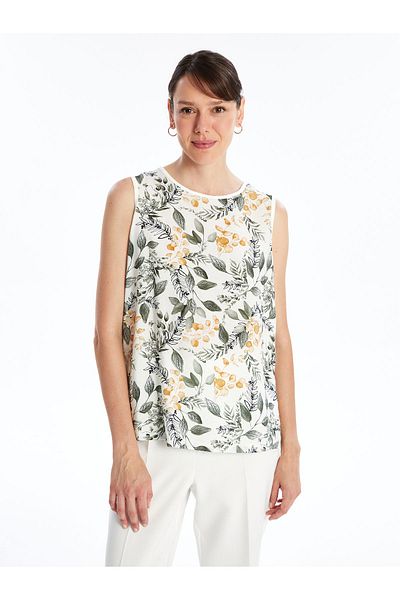 LC Waikiki Gemusterte Damenbluse mit Rundhalsausschnitt