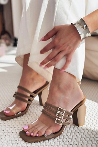 I Love Shoes Lovinta Mat Saten Taş Tokalı Kadın Terlik Haki