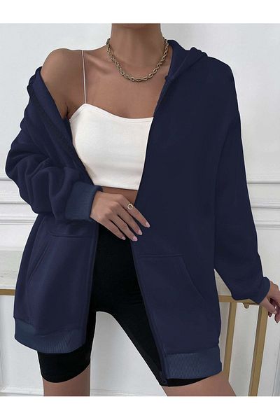 Mad&Calf Oversize Γυναικείο Φούτερ - Με φερμουάρ και κουκούλα