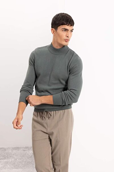 DeFacto Slim Fit Balıkçı Yaka Kazak DARK KHAKI