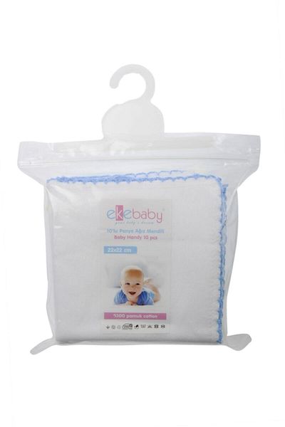 Junenext Ekebaby 10 Pack Blue [22*22] Size Combed Cotton Baby Mouth Wipes