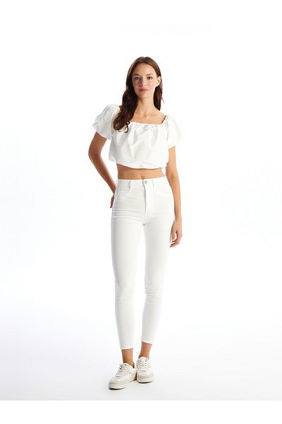 LC Waikiki Crop für Damen – U-Boot-Ausschnitt, kurze Ärmel