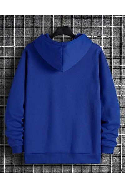 SELENA BUTİK Unisex Hooded Zippered Blue Cardigan