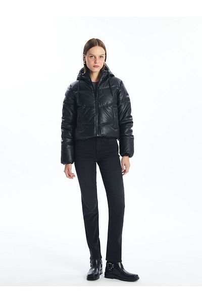 LC Waikiki Pufferjacke für Damen – Kapuzen- und Lederoptik