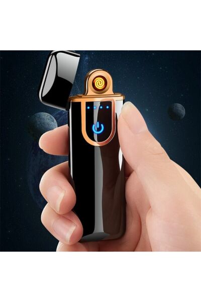 Genel Markalar Çift Taraflı Elektrikli Slim Lüks Usb Şarjlı Siyah Çakmak