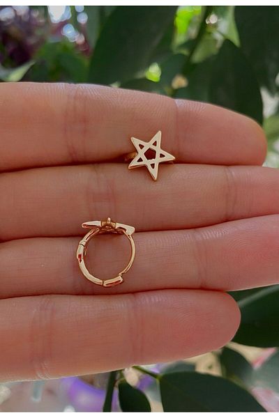 Arescollection Stainless Steel Star Detail Ring Helix Cartilage Lobe Matching Piercing Earring