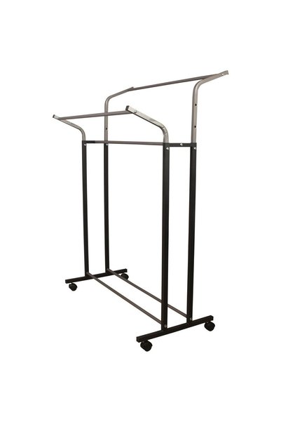 oxorza home Ayarlı Paslanmaz Metal Konfeksiyon Elbise Askılık Tekerlekli Portatif Eşek Vitrin Raf
