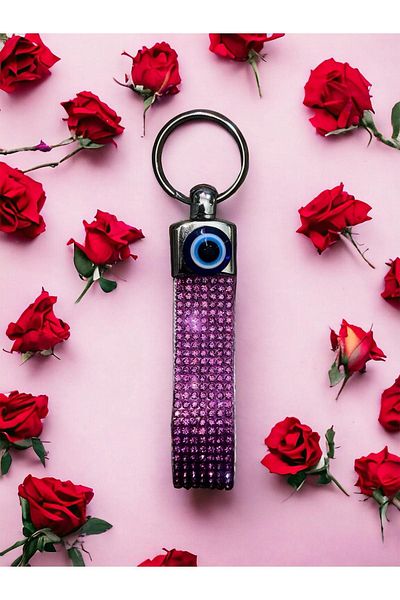 Arabasına Aşıklar Kulubü Gift Pink Stone Charm Ribbon Keychain
