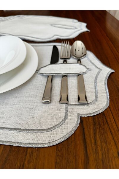 NURHAN HOME COLLECTION 6 Adet Çift Sıra Gümüş Nakışlı Kaşıklıklı Amerikan Servis Supla