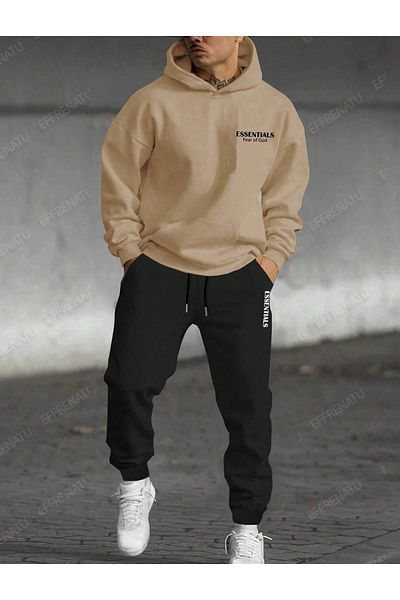 EFFRENATU Ανδρικό Σετ Φούτερ Oversize Fleece - Τριών Κλωστών με στάμπα