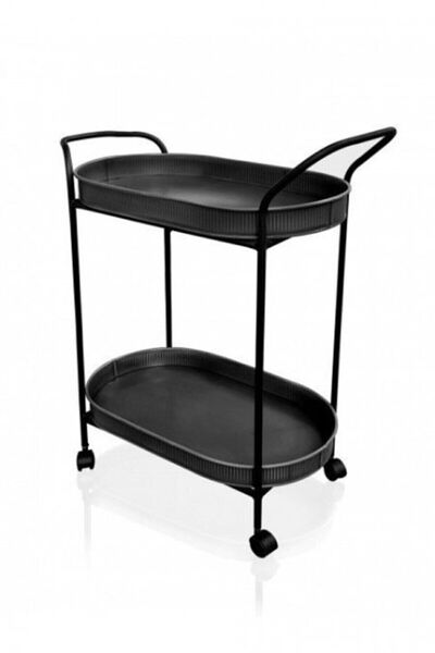 Genel Markalar Mat Siyah Servis Arabası, Tepsili, Pratik ve Şık Tasarım