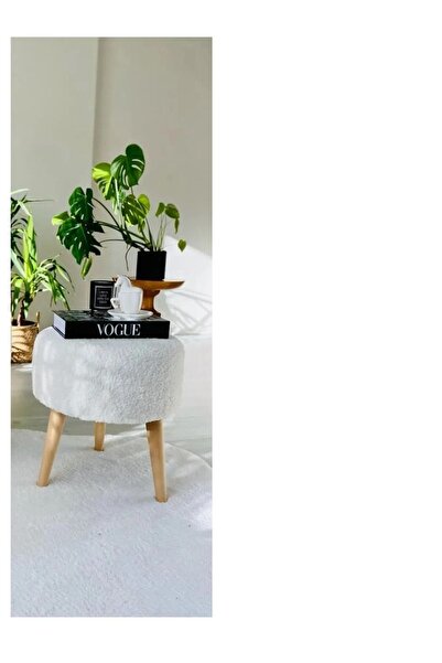 DEKOR MOBİLYACIM KREM PUF 3 AYAKLI PELUŞ PUF