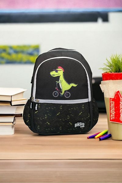 AGOÇANTA Geantă de școală primară cu model de dinozaur pentru băiat negru