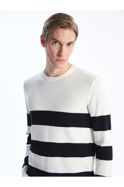 LC Waikiki Gestreifter Strickpullover für Herren – Rundhalsausschnitt, lange Ärmel