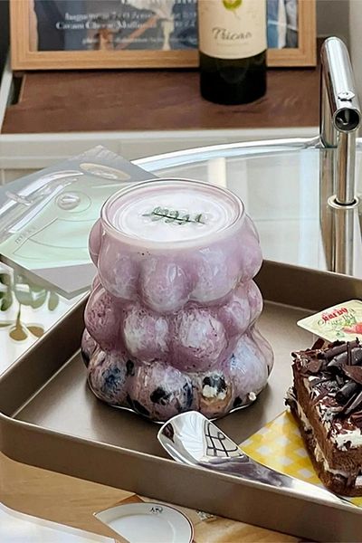 Open Home Concept Borosilicate Model Grape - 350 Ml Cocktail and Cold-hot Coffee Glass with Straw Gift