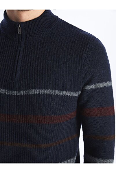 LC Waikiki Férfi csíkos kötöttáru pulóver - állógallér, hosszú ujjú