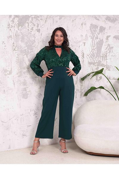 Butik Nilyam Salopetă de seară elastică cu jumătate de gât cu paiete 24174