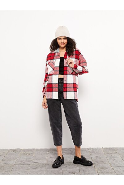 LC Waikiki Γυναικείο Ξυλοκόπο με μακρυμάνικο φανελένιο μπουφάν με καρό σχέδιο