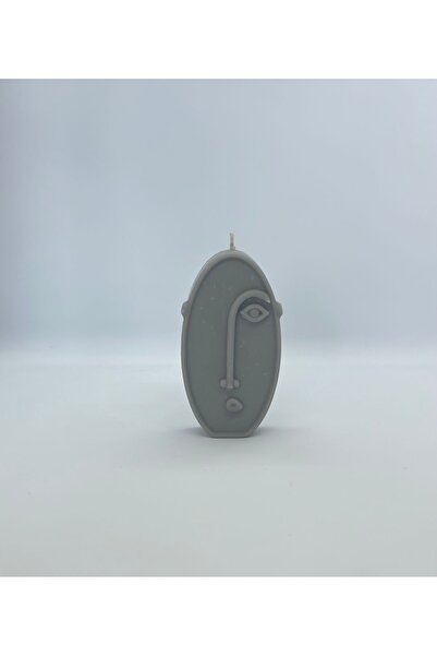 Sanatsal Pembe Mint Yeşili Gri Oval Yüz Figürlü Dekoratif Soya Mum - Minimalist El Yapımı Tasarım