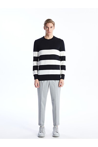 LC Waikiki Férfi csíkos kötöttáru pulóver - nyakú, hosszú ujjú