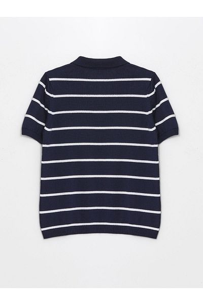 LC Waikiki Gestreifter Strickpullover mit Polokragen für Jungen – kurze Ärmel