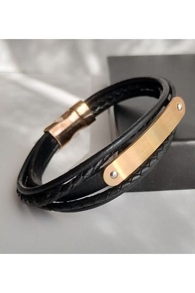 TAKIMAKI Men's Stylish Steel Bracelet - Adjustable Handcuffs with Leather Cord and Back