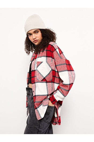 LC Waikiki Γυναικείο Ξυλοκόπο με μακρυμάνικο φανελένιο μπουφάν με καρό σχέδιο