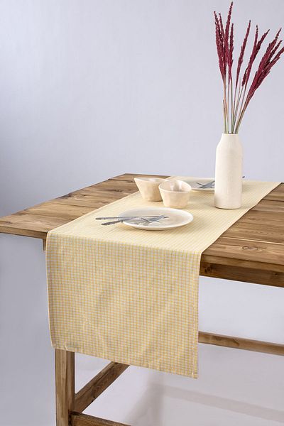 Wellstil Arya |   Linen Piti Checkered Yellow Runner - Picnic Cover 40 X 150 cm