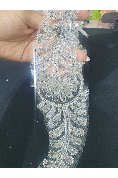 ESRA ŞELEM White Bead Embroidered Lace Applique Decorative Guipure 2 Pieces Embroidered Guipure