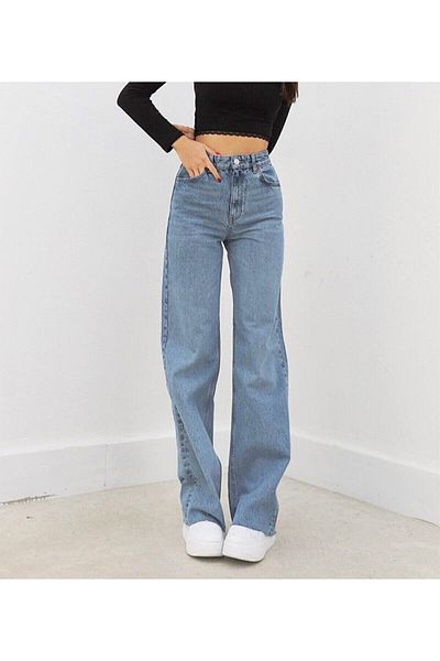 DRC trend A.C.A.I.P - Ice Snow Lycra, talie înaltă, pantaloni palazzo din denim largi