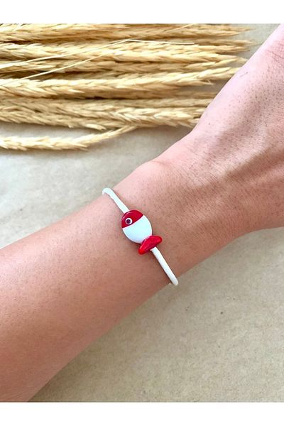 Atelier Çağla Red and White Bracelet with Murano Glass Fish Beads