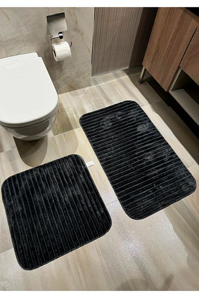HOMİNG Home Extra a Quality Thin under Door - Non-Squeeze Bathroom Mat Set, Anthracite-Non-Slip Base