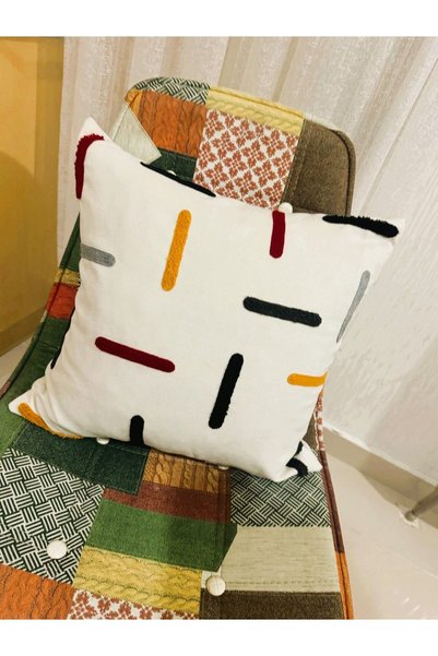 HD HOME COLLECTİON Linen Fabric Line Pattern Punch Throw Pillow Cover (Panç) 43*43 cm