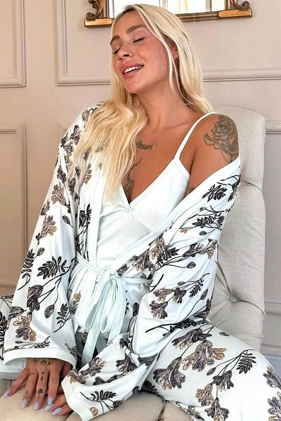 Pijamaevi Dámské pyžamo a termo župan se vzorem listů