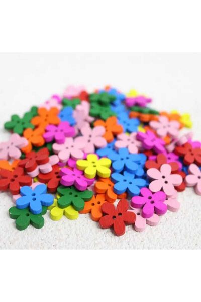 Beyna 1.5 cm Two Holes Mixed Color Flower Button - 1 Pack of 10 Pieces