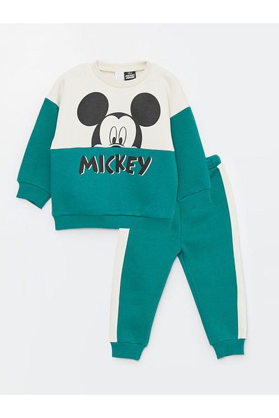 LC Waikiki Crew nyakú, hosszú ujjú Mickey Mouse nyomott babafiús pulóver és melegítőnadrág szett 2 darabból