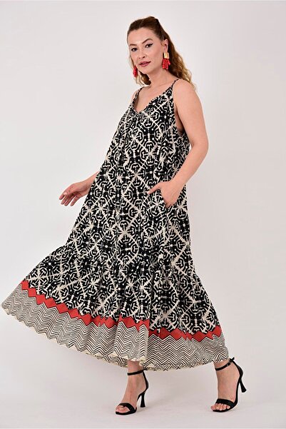 Hazinedan Αυθεντικό γυναικείο φόρεμα με λουράκι με σχέδια - Marina