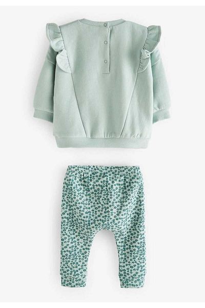 Next Baby Green Cotton Sweatshirt and Bottom Set