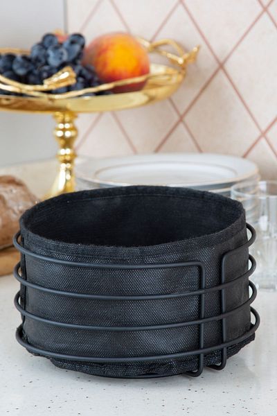 MultiStore Luxury Black Stainless Round Bread Basket - Multi-Purpose, Black Fabric